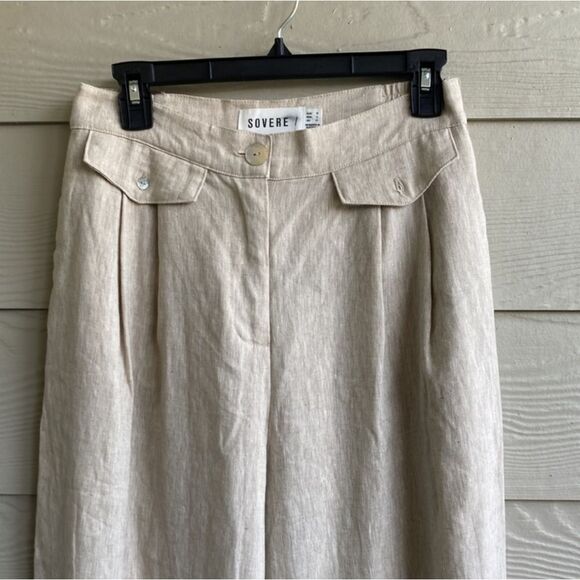 Anthropologie Sovere Instance High Waist Wide Leg Oatmeal Pleated Linen Pants L - Picture 11 of 14